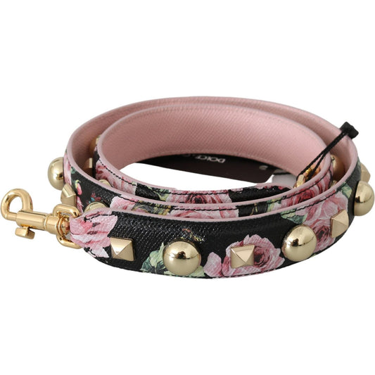 Dolce & Gabbana Pink Floral Leather Stud Accessory Shoulder Strap BEL60707