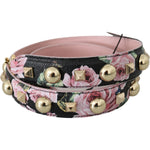 Dolce & Gabbana Pink Floral Leather Stud Accessory Shoulder Strap BEL60707