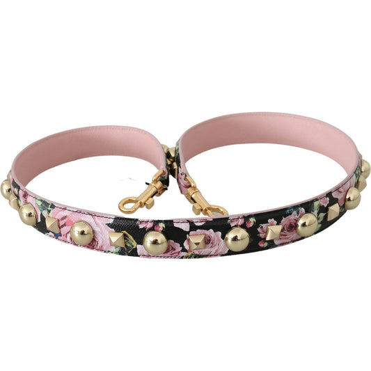 Dolce & Gabbana Pink Floral Leather Stud Accessory Shoulder Strap BEL60707