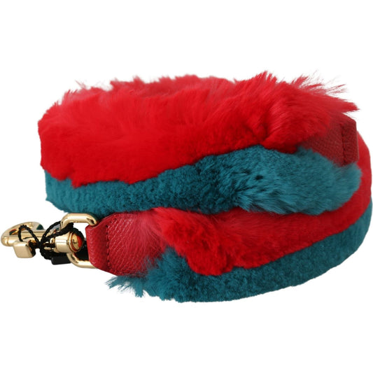 Dolce & Gabbana Red Blue Rabbit Fur Leather Shoulder Strap BEL60719