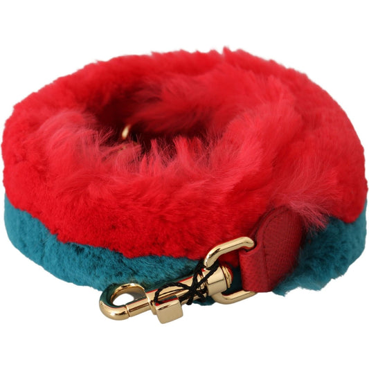 Dolce & Gabbana Red Blue Rabbit Fur Leather Shoulder Strap BEL60719