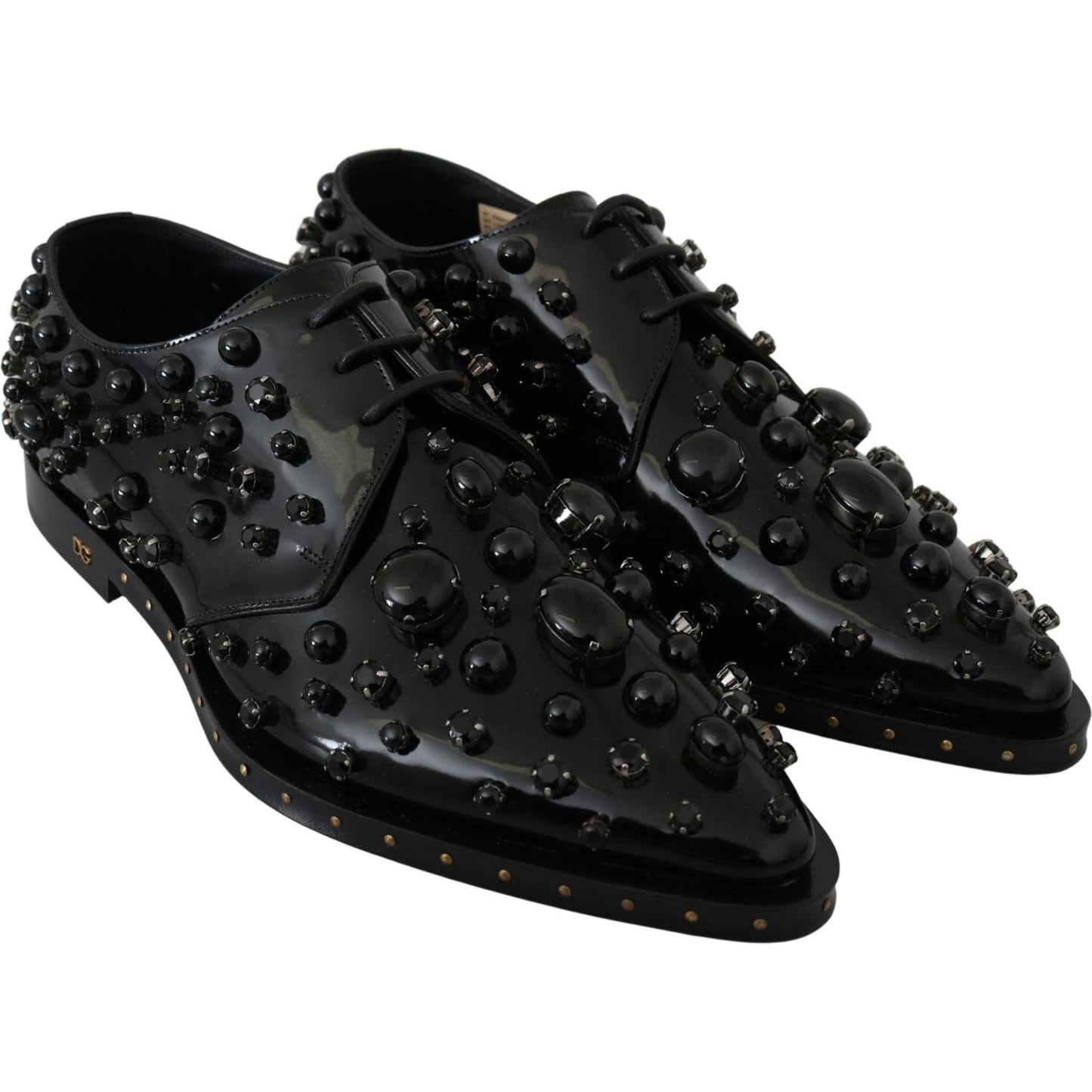 Dolce & Gabbana Black Leather Crystals Dress Broque Shoes