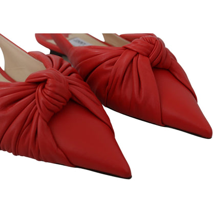 Jimmy Choo Chic Red Pointed Toe Leather Flats Shoes