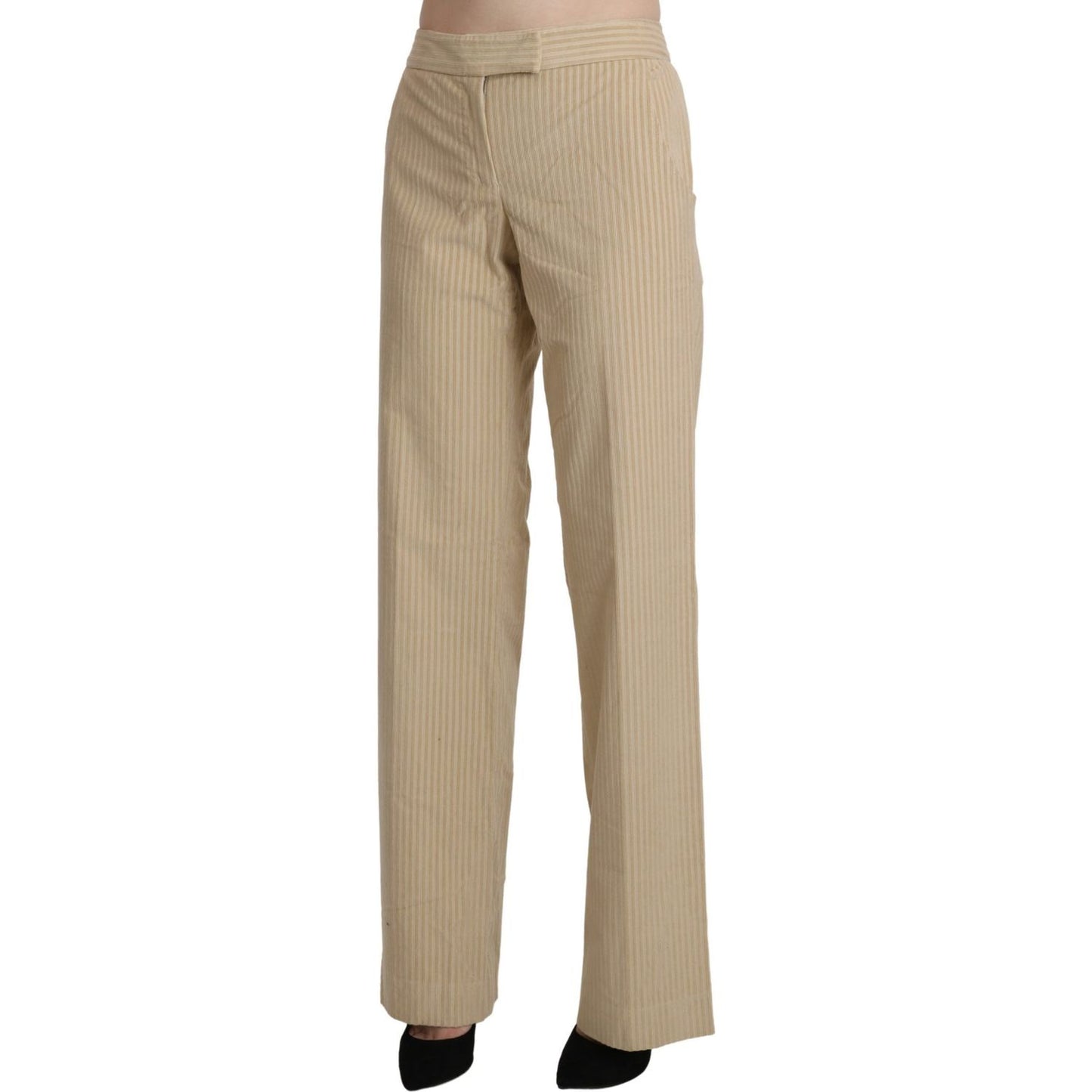 Ermanno Scervino Beige High Waist Flared Wide Leg Trouser Pants Jeans & Pants