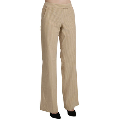 Ermanno Scervino Beige High Waist Flared Wide Leg Trouser Pants Jeans & Pants