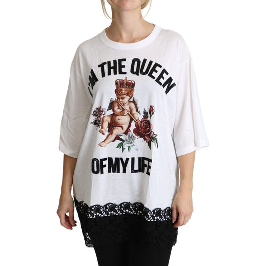 Dolce & Gabbana White Angel Print Cotton Round Neck Shirt Tops TSH5217BG-38