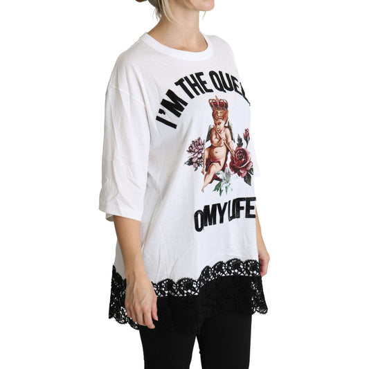 Dolce & Gabbana White Angel Print Cotton Round Neck Shirt Tops TSH5217BG-38