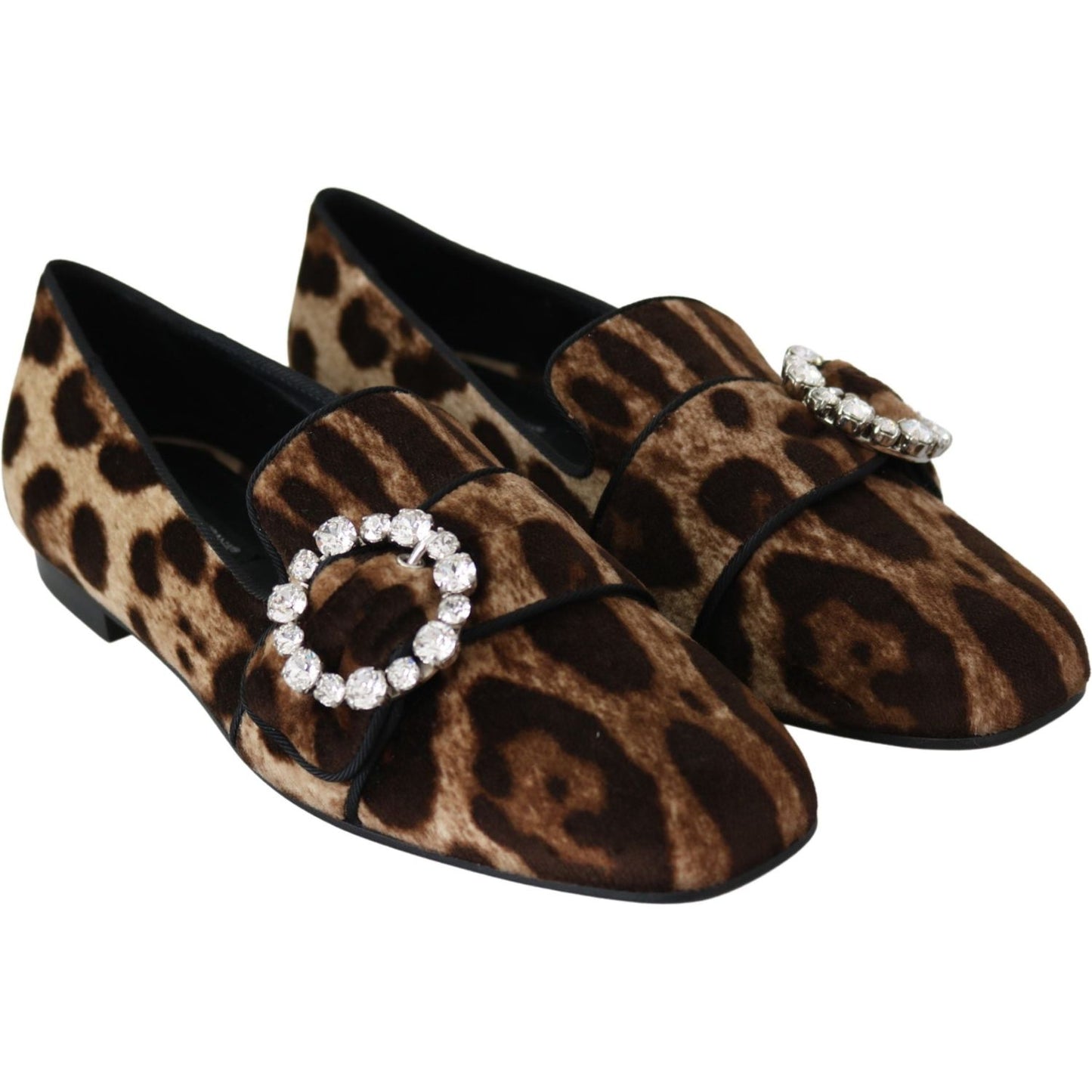 Dolce & Gabbana Brown Leopard Print Crystals Loafers Flats Shoes