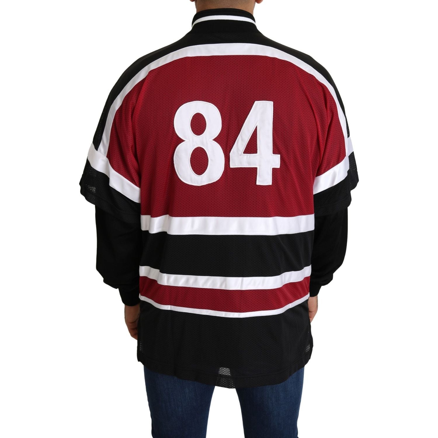 优雅的黑色和红色全拉链毛衣