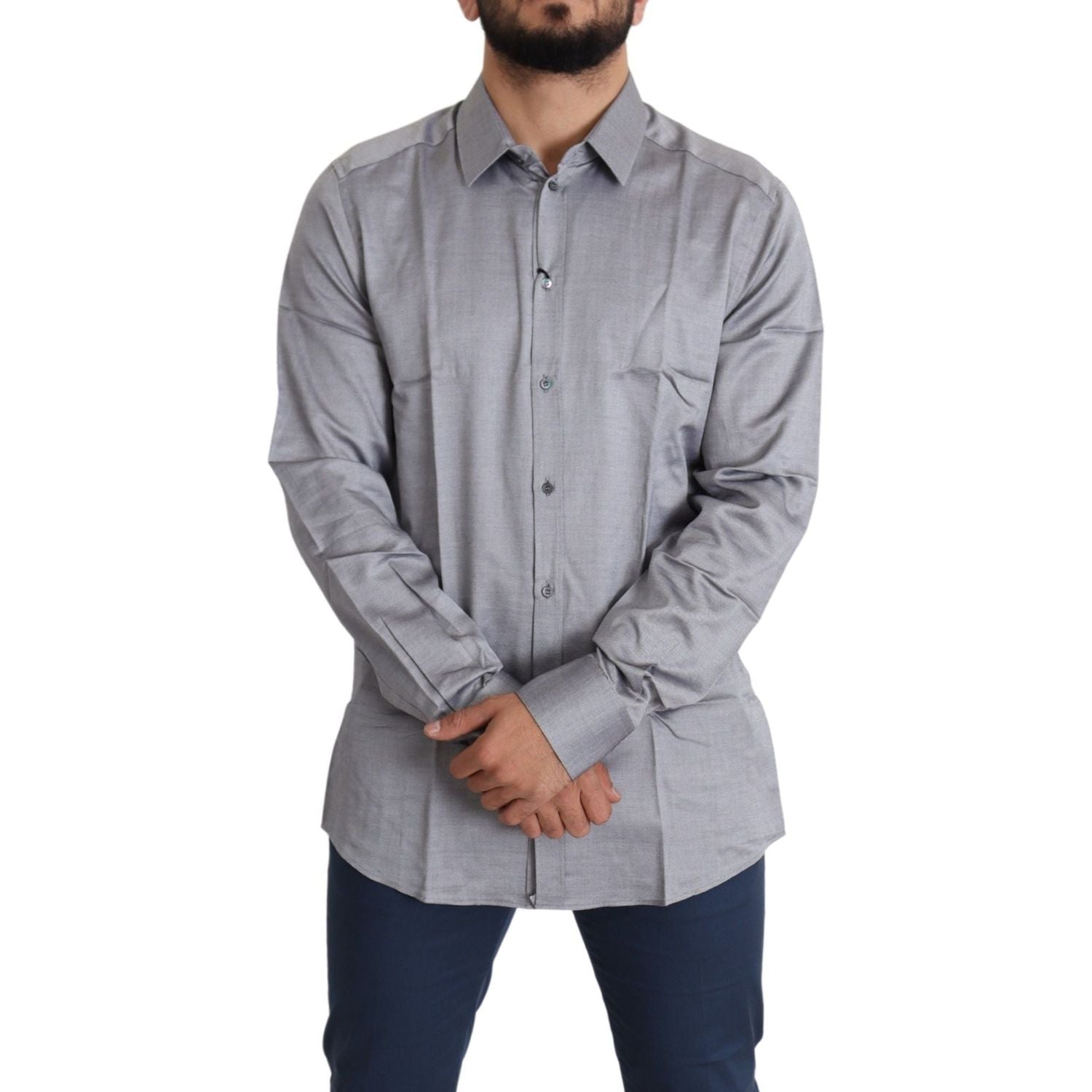 优雅灰色修身棉质衬衫