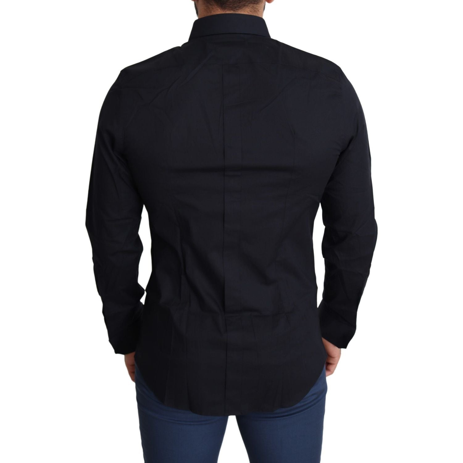 时尚黑色修身棉质弹力衬衫