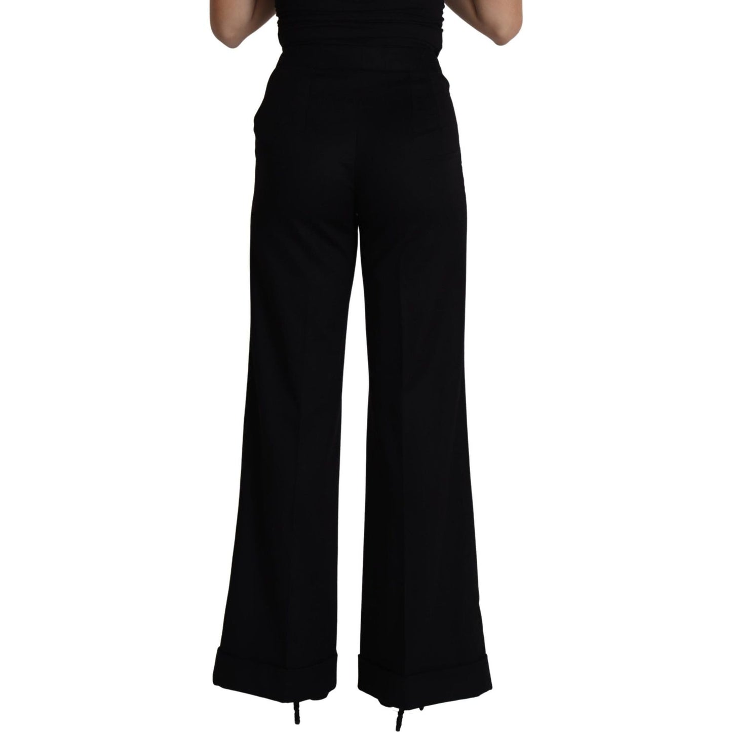 Dolce & Gabbana Black Cashmere Wide Leg Women Trouser Pants PAN71625-38