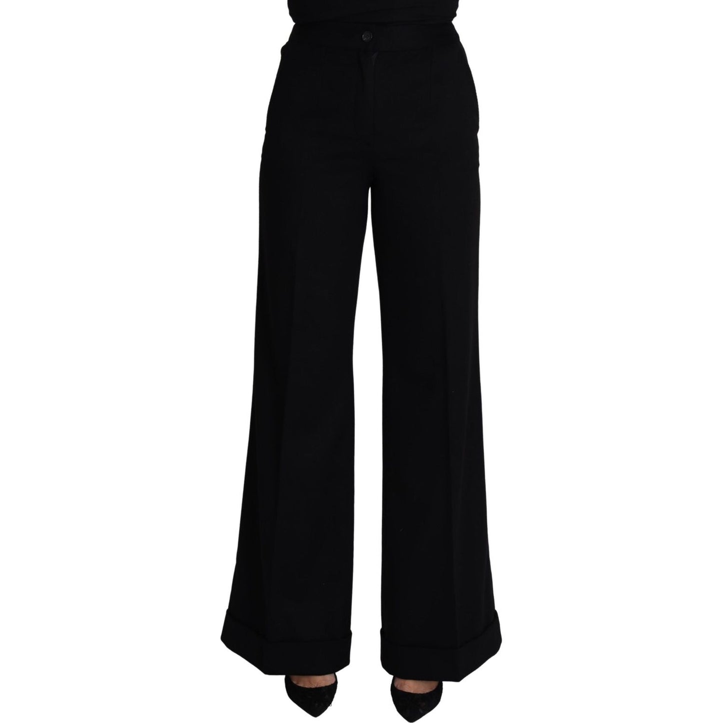 Dolce & Gabbana Black Cashmere Wide Leg Women Trouser Pants PAN71625-38