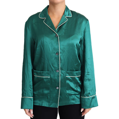 Dolce & Gabbana Green Pyjama Blouse Silk Lounge Sleepwear Top