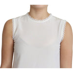 Dolce & Gabbana White Blouse Silk Lace Trimmed Sleeveless Top TSH5857-38