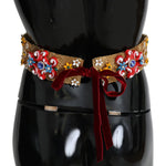 Dolce & Gabbana Embellished Floral Crystal Wide Waist Golden Belt SMY100483-42