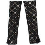 Dolce & Gabbana Black Leather Crystal Beaded Finger Free Gloves GLO020-7