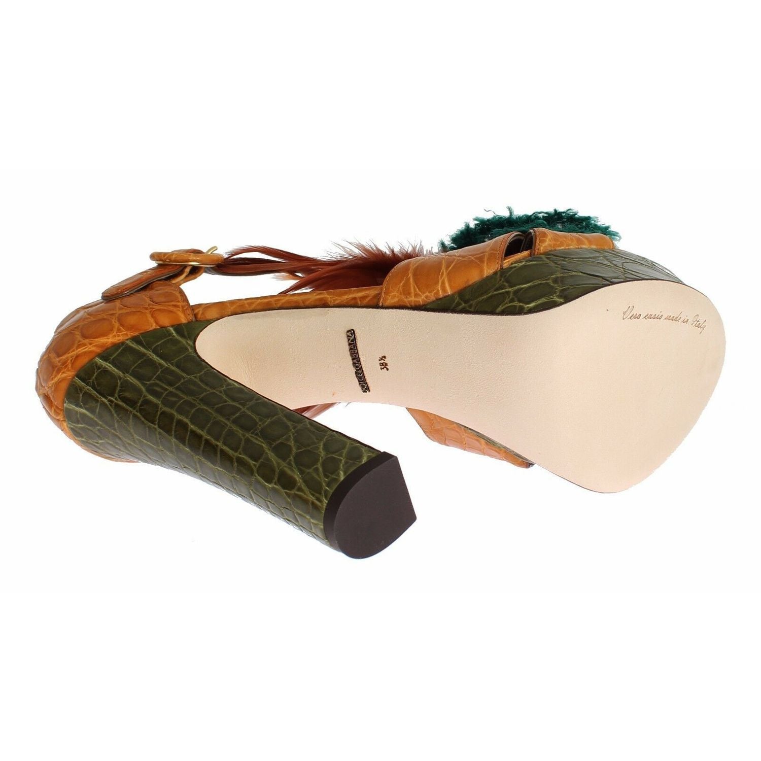 Dolce & Gabbana Orange Leather Crystal Platform Sandal Shoes