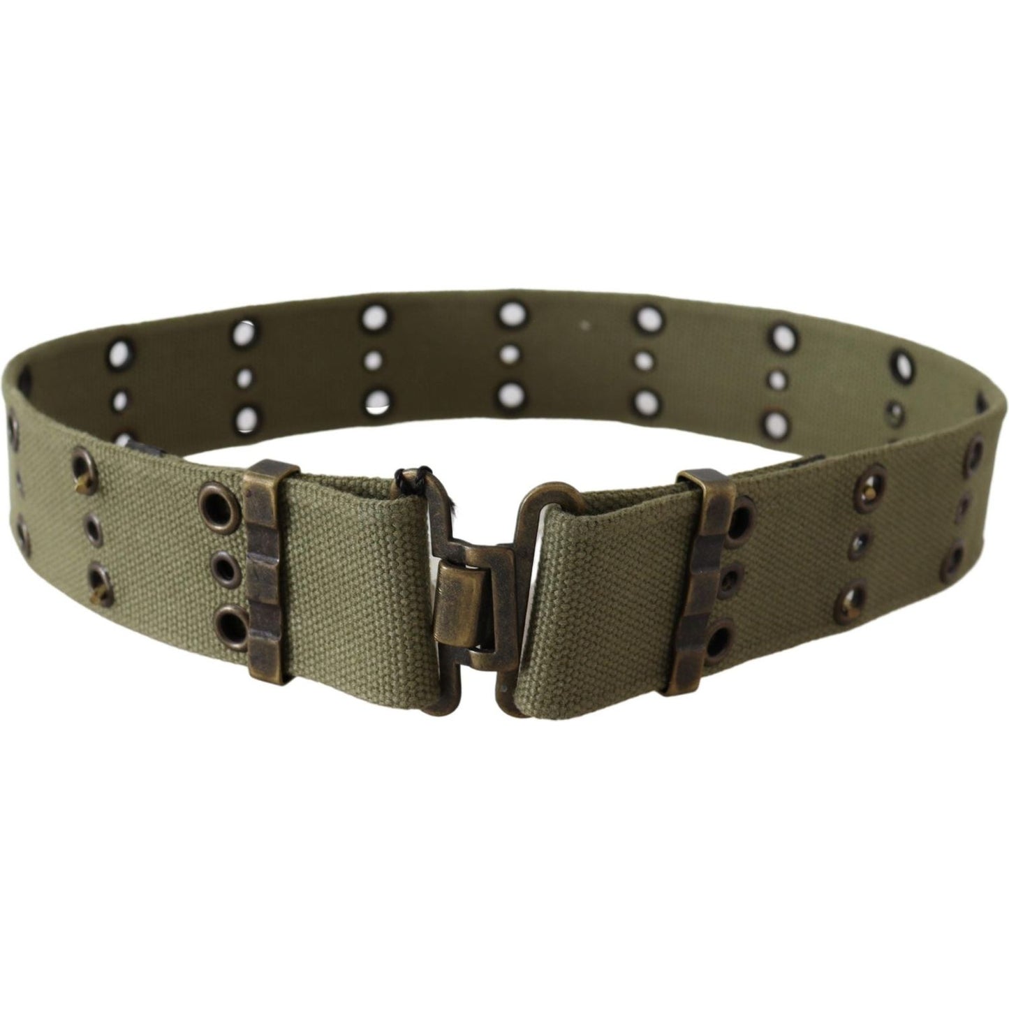 Ermanno Scervino Green 100% Cotton Rustic Bronze Buckle Belt Belt