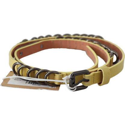 John Galliano Yellow Leather Luxury Slim Buckle Fancy Belt Belt
