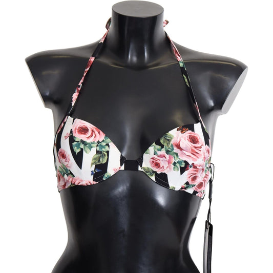 Dolce & Gabbana Multicolor Striped Rose Print Swimwear Bikini Tops BIK1352-IT1
