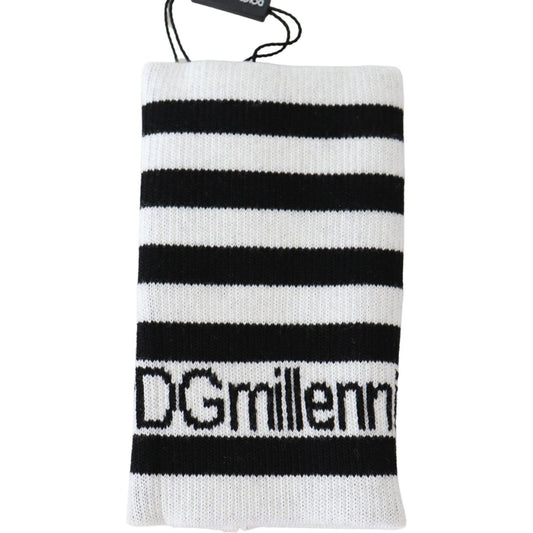 Dolce & Gabbana Elegant Black & White Wool Blend Wrist Wrap Dolce & Gabbana Light Gray