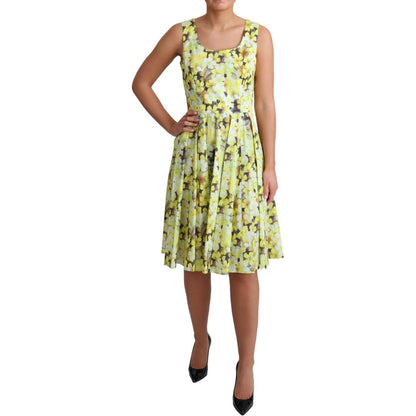 Dolce & Gabbana Yellow Floral Cotton Stretch Gown Dress