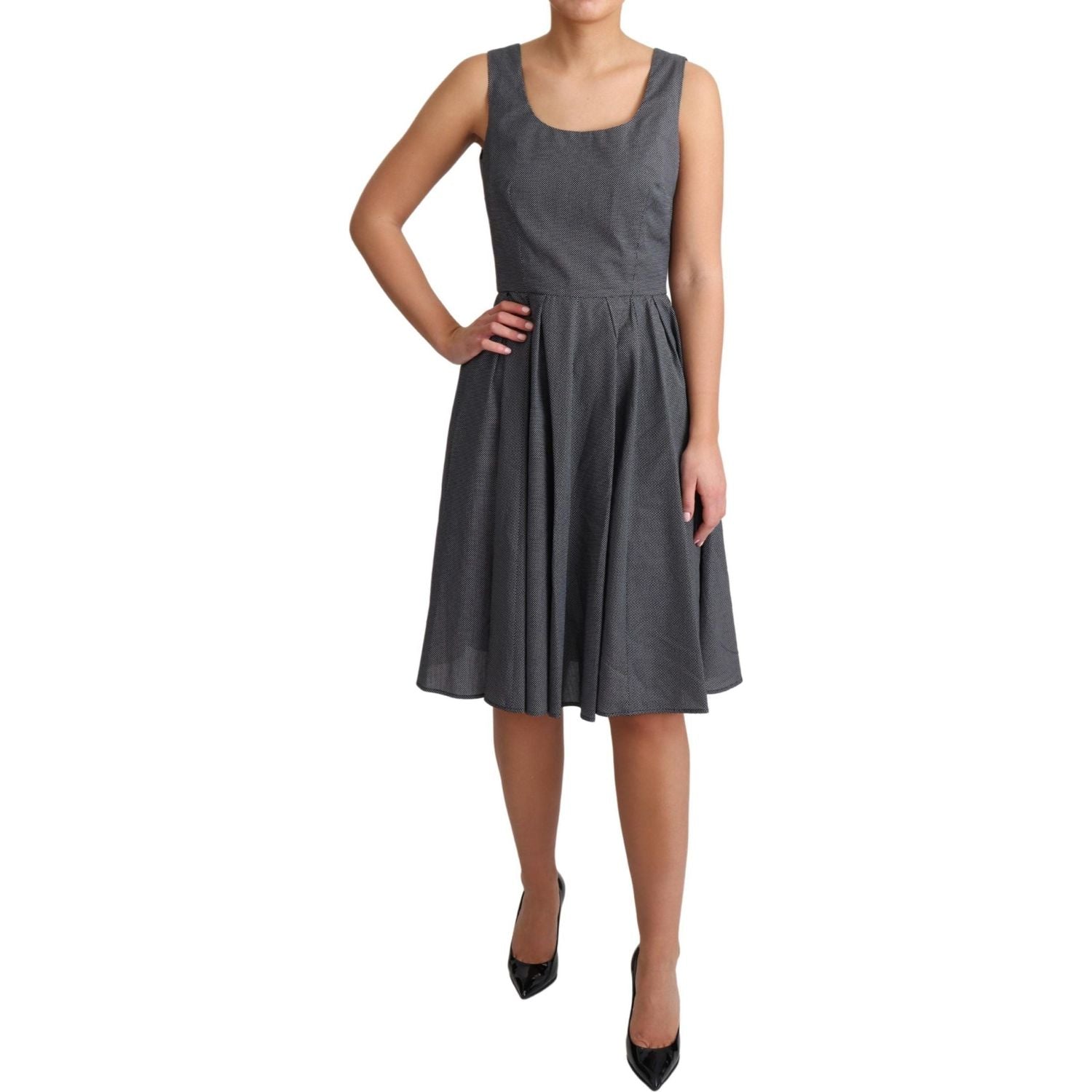 优雅无袖圆点 A 字形连衣裙