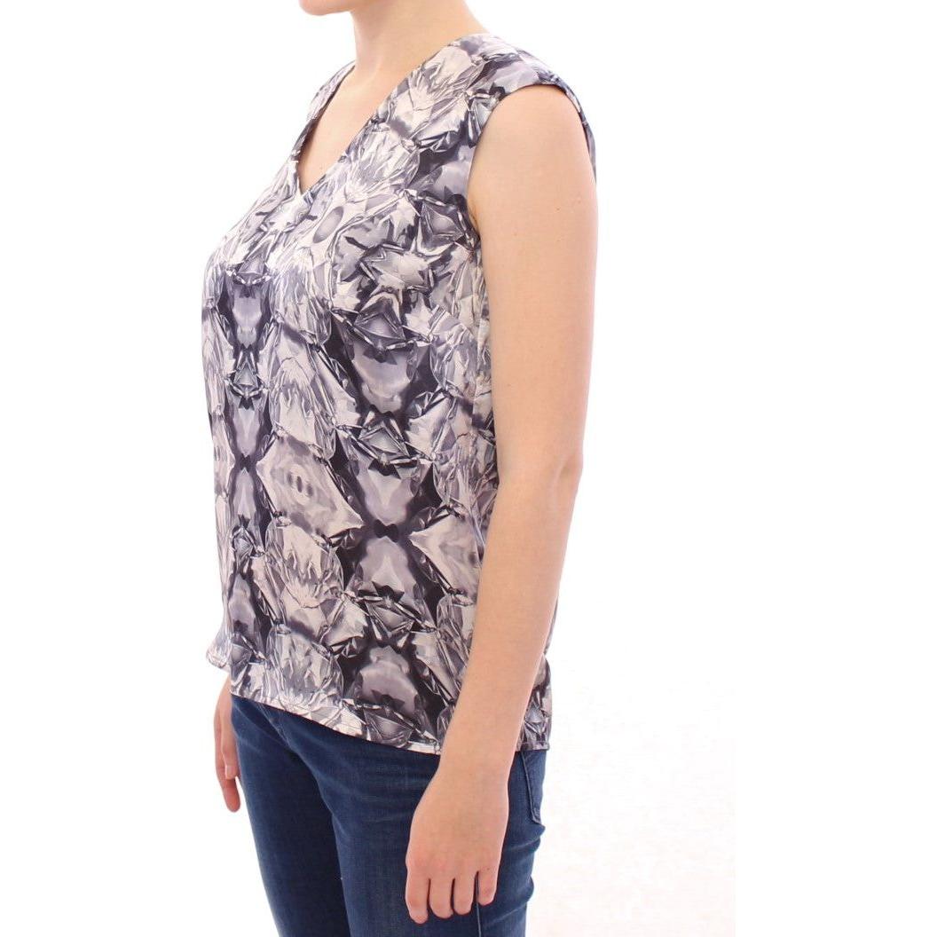 Arzu Kaprol Gray Blue Silk Sleeveless Top Shirt Blouse
