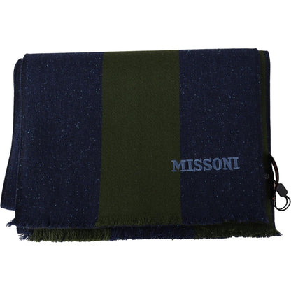 Missoni Green Striped Wool Unisex Neck Wrap Shawl Blue Missoni
