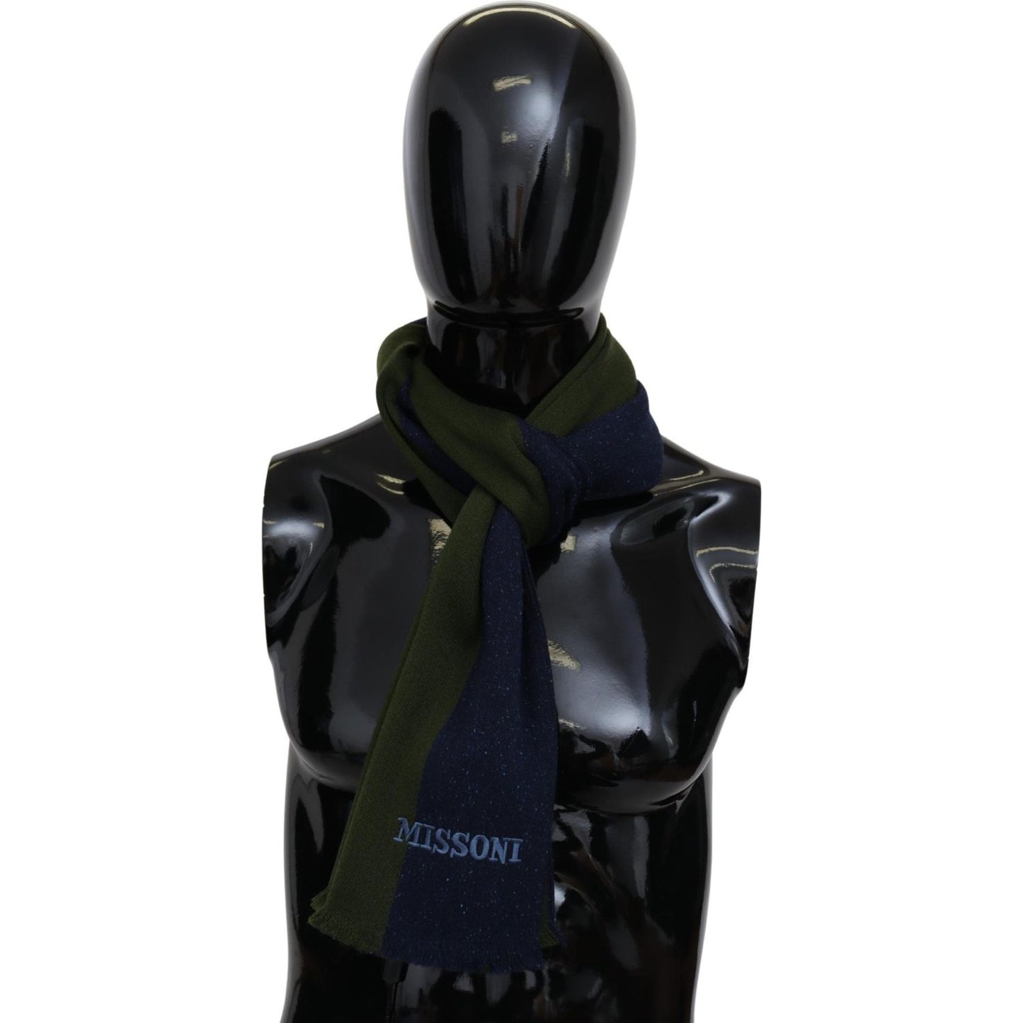 Missoni Green Striped Wool Unisex Neck Wrap Shawl Blue Missoni