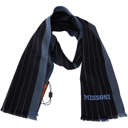 Missoni Black Blue Striped Wool Unisex Wrap scarf Missoni