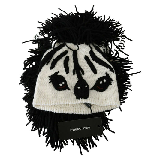 Dolce & Gabbana Black and White Knitted Cashmere Beanie WOMAN HATS Dolce & Gabbana Black