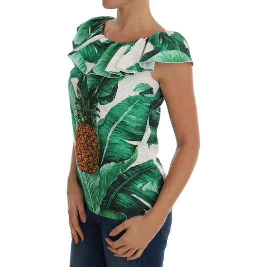 Dolce & Gabbana Pineapple Banana Sequins Blouse T-shirt TSH1648-IT36