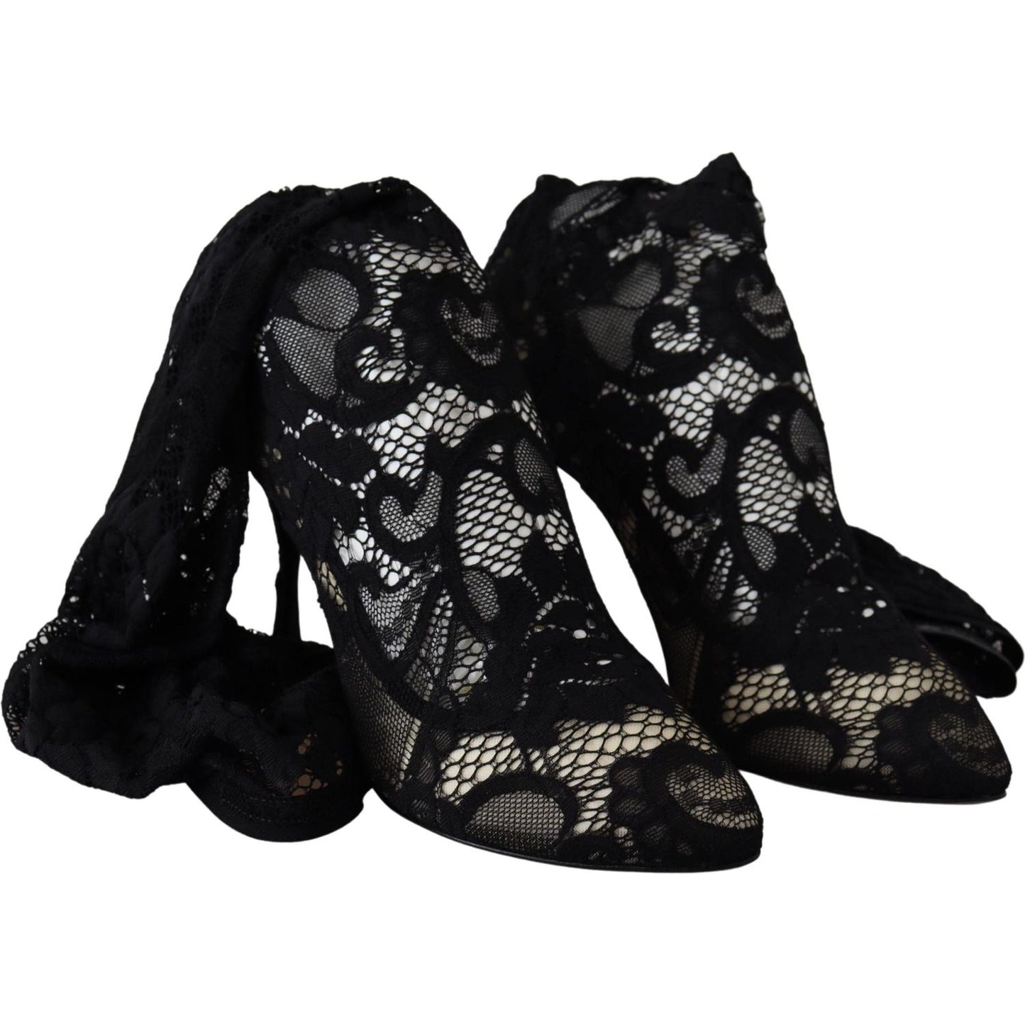 Dolce & Gabbana Black Taormina Lace Socks Boots Shoes Pumps