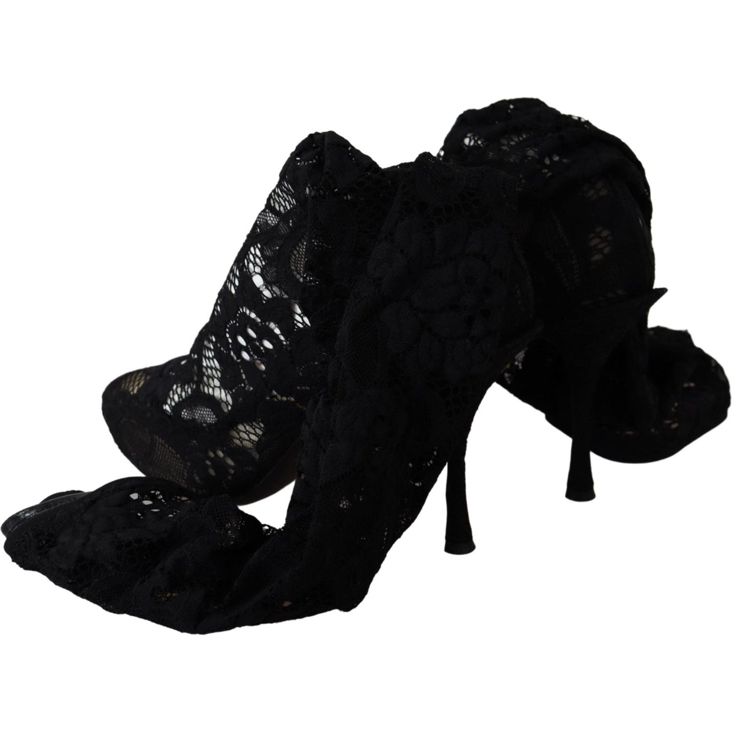 Dolce & Gabbana Black Taormina Lace Socks Boots Shoes Pumps