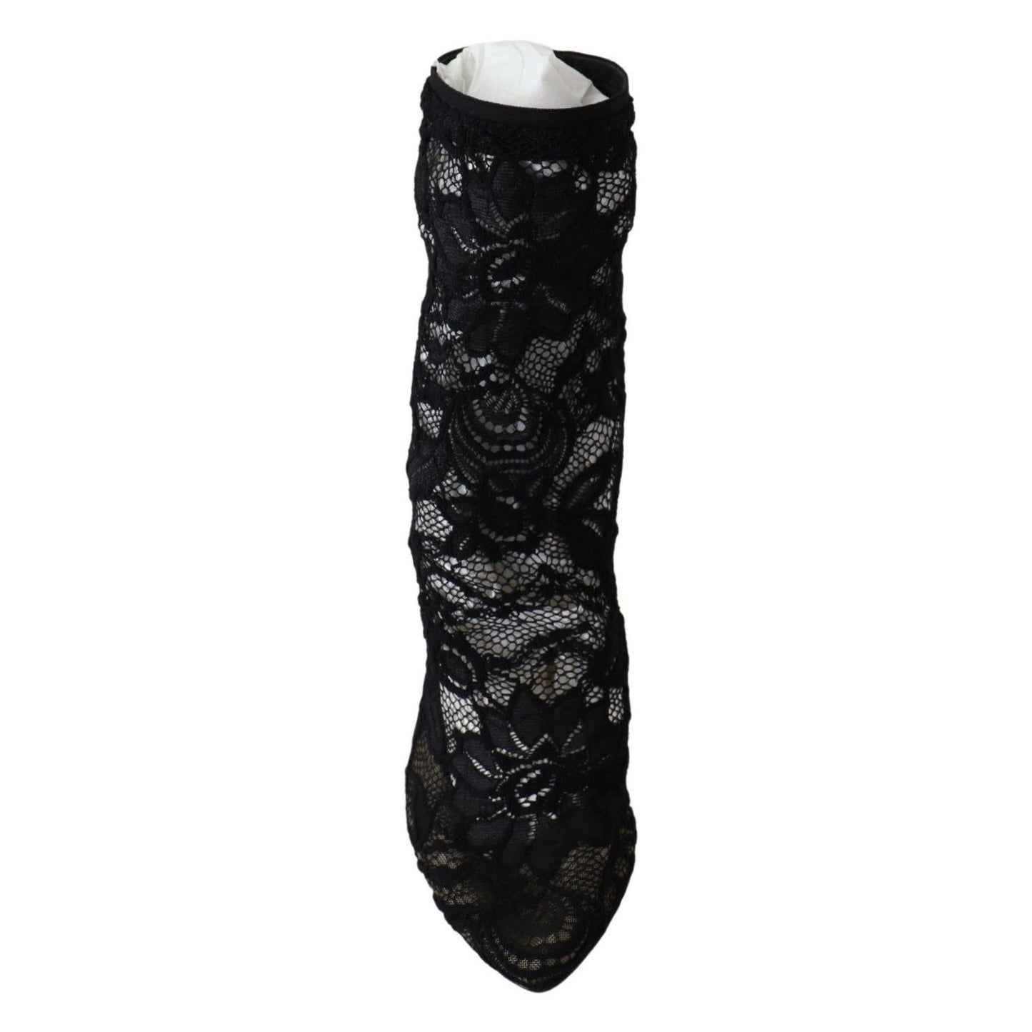 Dolce & Gabbana Black Lace Taormina High Heel Boots Shoes LA8977-36.5