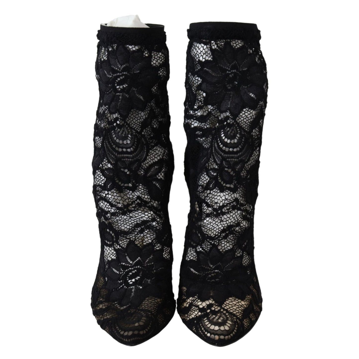 Dolce & Gabbana Black Lace Taormina High Heel Boots Shoes LA8977-36.5