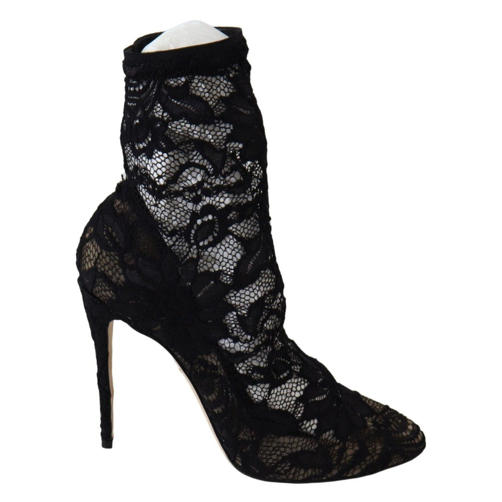 Dolce & Gabbana Black Lace Taormina High Heel Boots Shoes LA8977-36.5