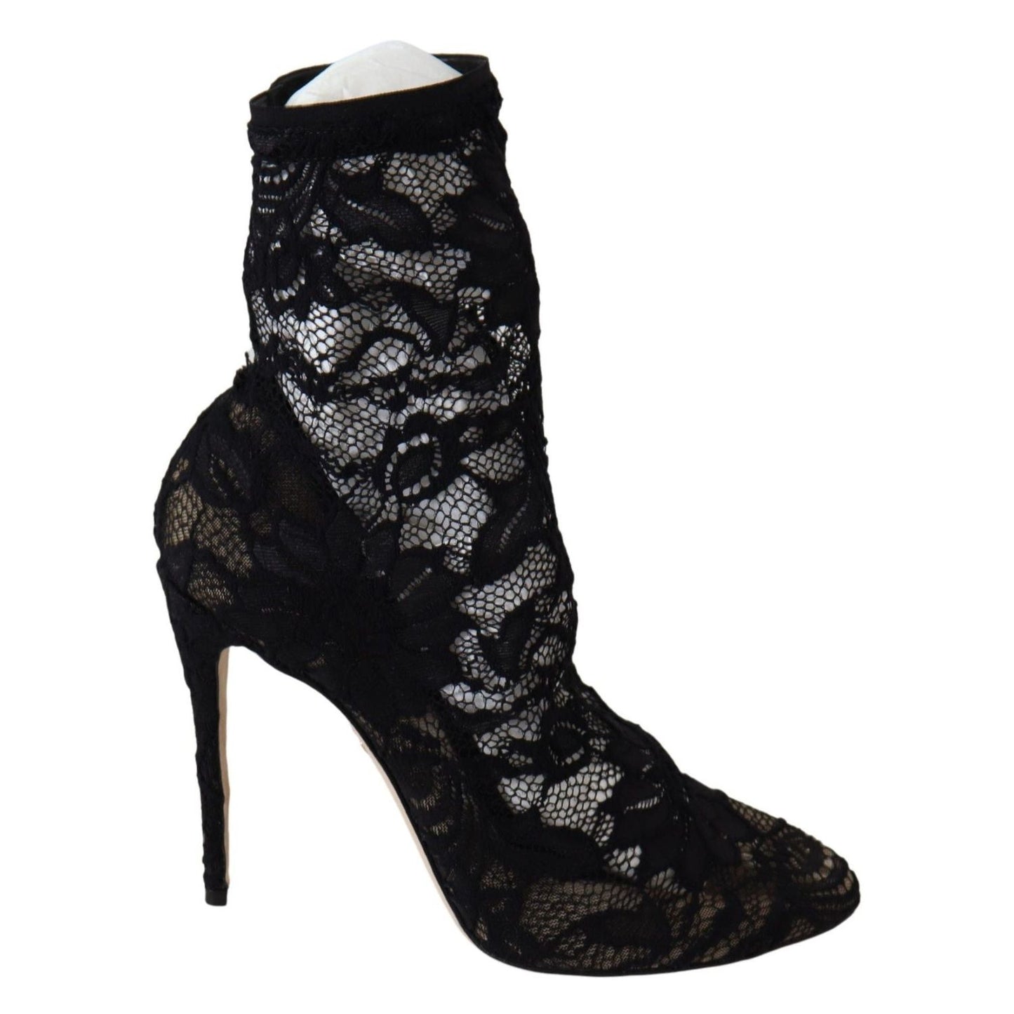 Dolce & Gabbana Black Lace Taormina High Heel Boots Shoes LA8977-36.5