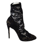 Dolce & Gabbana Black Lace Taormina High Heel Boots Shoes LA8977-36.5