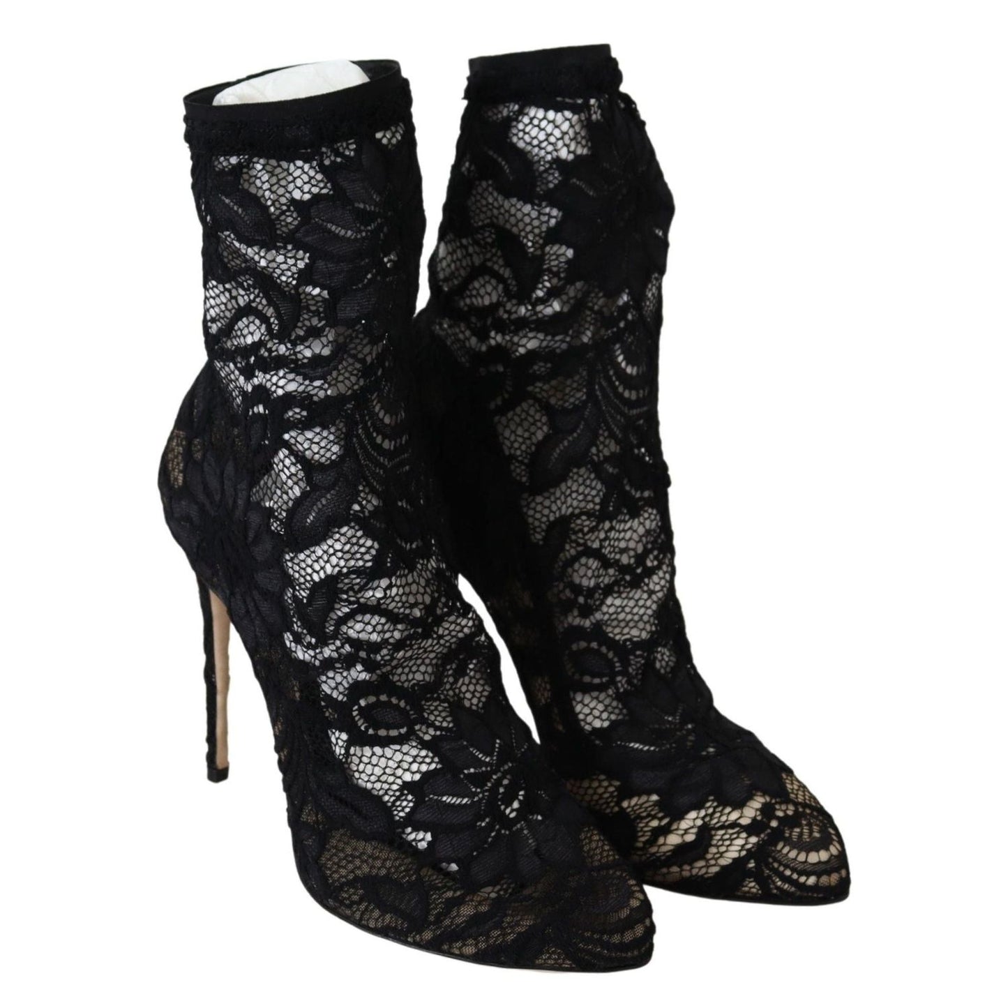 Dolce & Gabbana Black Lace Taormina High Heel Boots Shoes LA8977-36.5