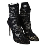 Dolce & Gabbana Black Lace Taormina High Heel Boots Shoes LA8977-36.5
