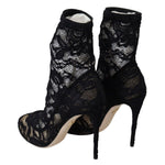 Dolce & Gabbana Black Lace Taormina High Heel Boots Shoes LA8977-36.5