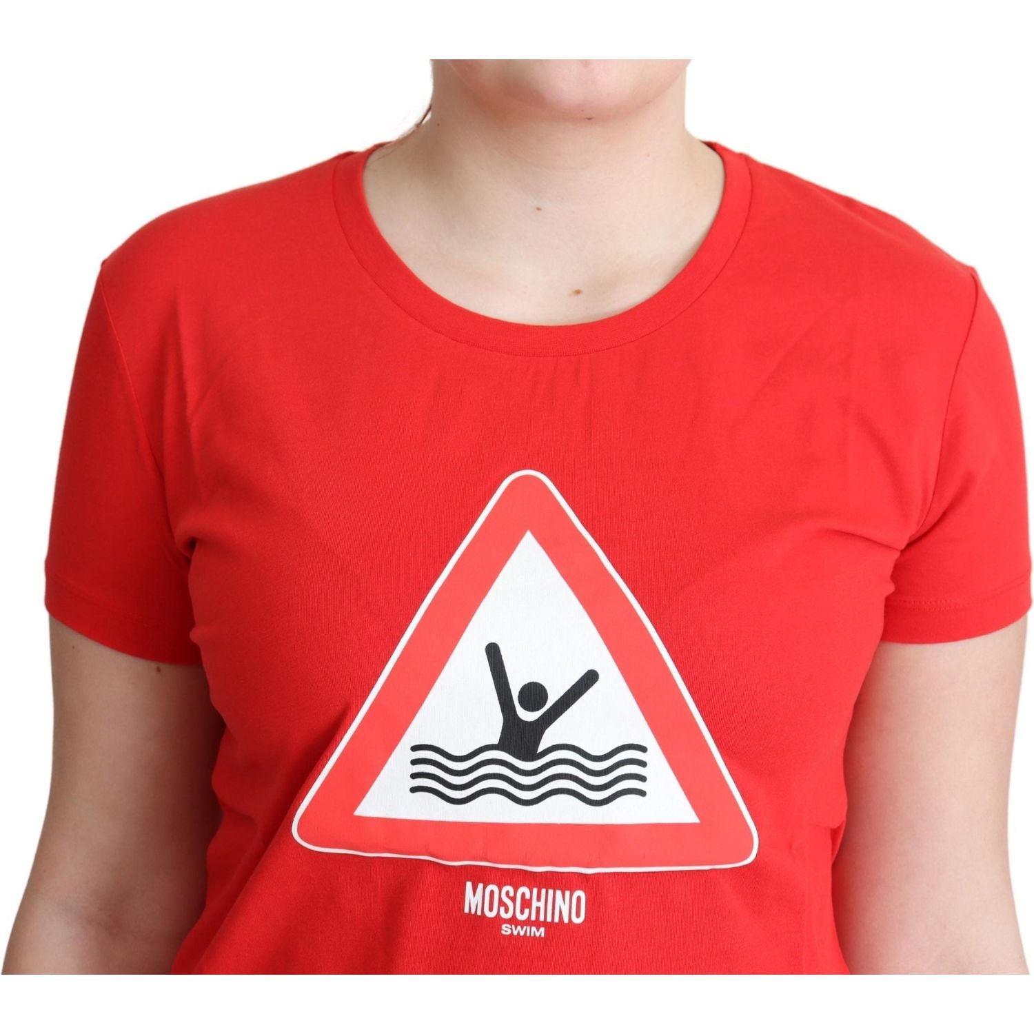 Moschino Red Cotton Swim Graphic Triangle Print  T-shirt