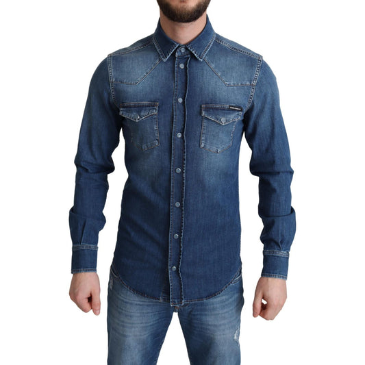 Dolce & Gabbana Elegant Denim Long Sleeve Casual Shirt Dolce & Gabbana Dark Slate Gray