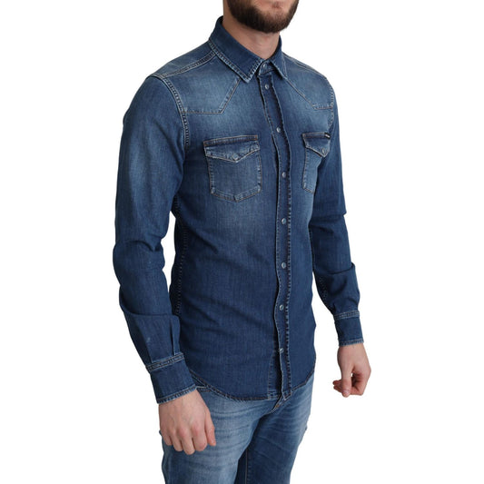 Dolce & Gabbana Elegant Denim Long Sleeve Casual Shirt Dolce & Gabbana Dark Slate Gray