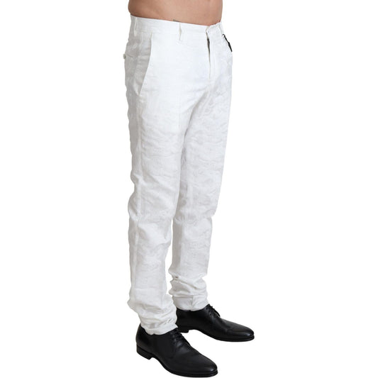 Dolce & Gabbana Elegant White Brocade Dress Pants Dolce & Gabbana Light Gray