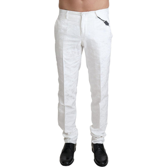 Dolce & Gabbana Elegant White Brocade Dress Pants Dolce & Gabbana Light Gray