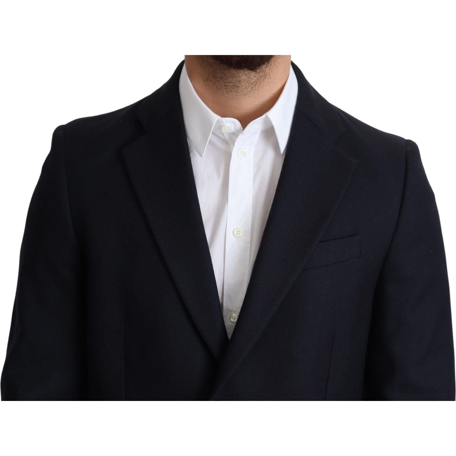 Dolce & Gabbana Dark Blue Wool Single Breasted Coat Jacket